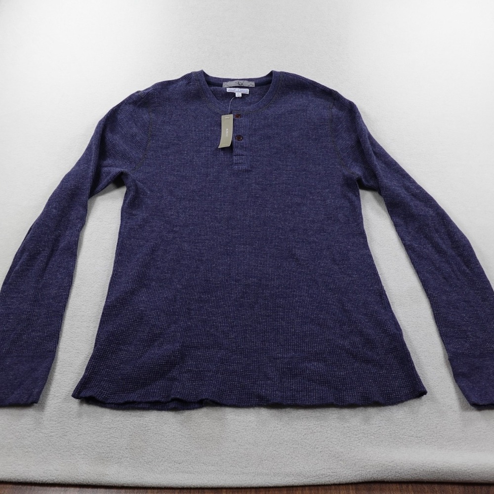 Wallace & Barnes Waffle Henley Shirt Mens Large Blue Long Sleeve 100% Cotton NWT